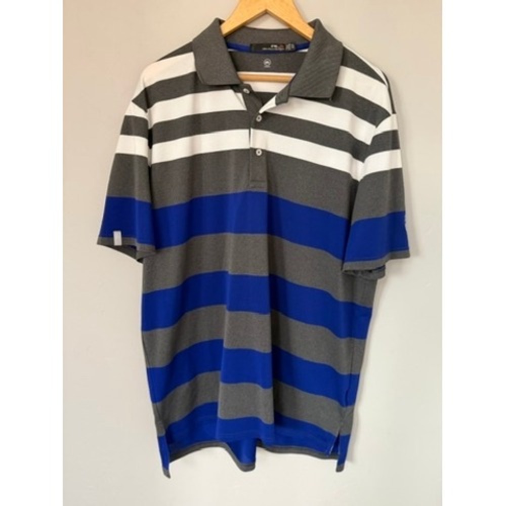 RLX Ralph Lauren Golf Polo Shirt Striped Gray Blue White Mens Size XL Wicking - Picture 3 of 7